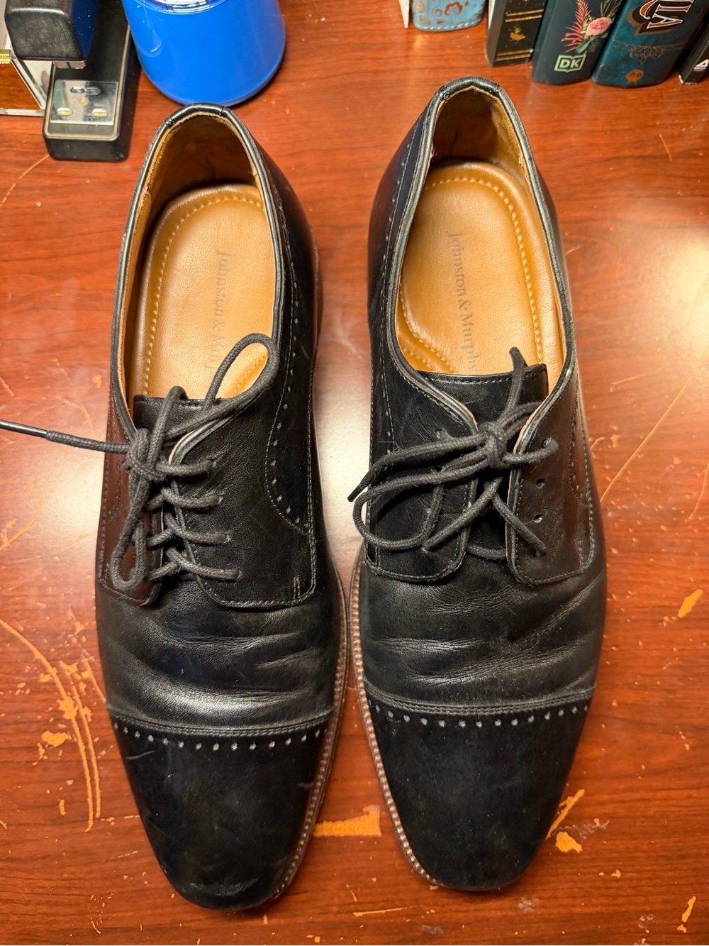 Johnston & Murphy Sanborn Black Leather & Suede Cap-Toe Derbys